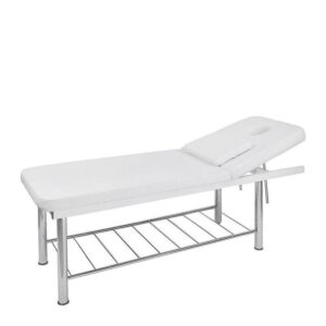 Pat masaj fix cu cadru cromat Weelko Ilim, 2 secțiuni, tapițerie PU alb, cu spătarul ridicat / Массажный стол с хромированной рамой Weelko Ilim, 2 секции, обивка из белого PU, с поднятой спинкой