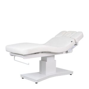 Pat cosmetic electric cu 3 motoare Weelko Plenius, tapițerie PU alb, bază metalică cu LED / Косметологическая кушетка с 3 моторами Weelko Plenius, белая обивка PU, металлическое основание с LED