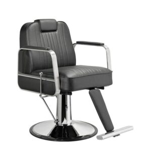 Fotoliu barber MUDI Layer negru, cu cotiere din oțel inoxidabil și bază cromată / Барбер кресло MUDI Layer чёрное, с подлокотниками из нержавеющей стали и хромированным основанием