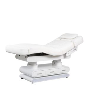 Pat spa cu sertare Weelko Post, tapițerie PU alb matlasată, bază din lemn cu LED / Спа-кровать с ящиками Weelko Post, белая стёганая обивка PU, деревянное основание с LED