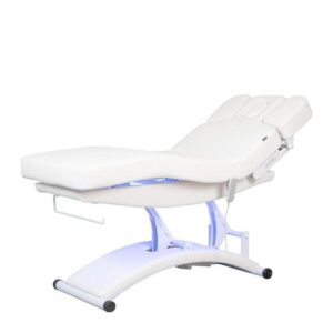 Pat spa cu bază curbată Weelko Tal, tapițerie PU alb, cadru metalic arcuit cu roți / Спа-кровать с изогнутым основанием Weelko Tal, белая обивка PU, дугообразная металлическая рама с колёсами