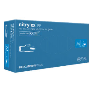 Mănuși de nitril nepudrate Mercator Nitrylex Classic albastre, cutie de 100 buc, mărimea M