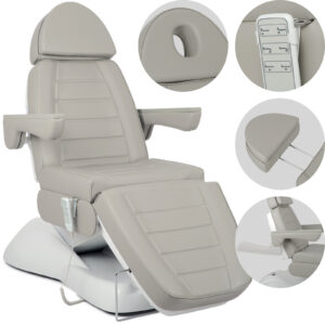 Fotoliu cosmetic electric cu 3 planuri Habys Leo PRO 4 Comfy Base gri deschis, vedere din față / Косметологическое кресло с регулировкой в 3 плоскостях Habys Leo PRO 4 Comfy Base светло-серое, вид спереди
