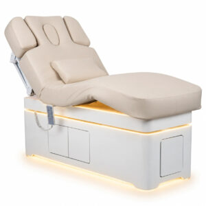 Pat spa electric cu încălzire și dulap Habys Vellia bej, cu iluminare LED caldă, vedere din față / Спа-кушетка с подогревом и шкафом Habys Vellia бежевая, с тёплой LED-подсветкой, вид спереди